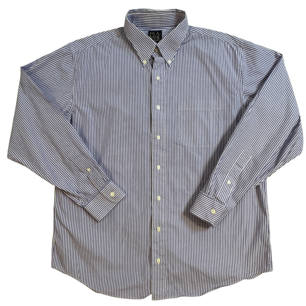 Jos A Bank Executive Collection 16.5 35 Blue White Striped Button Down Shirt - Picture 2 of 7
